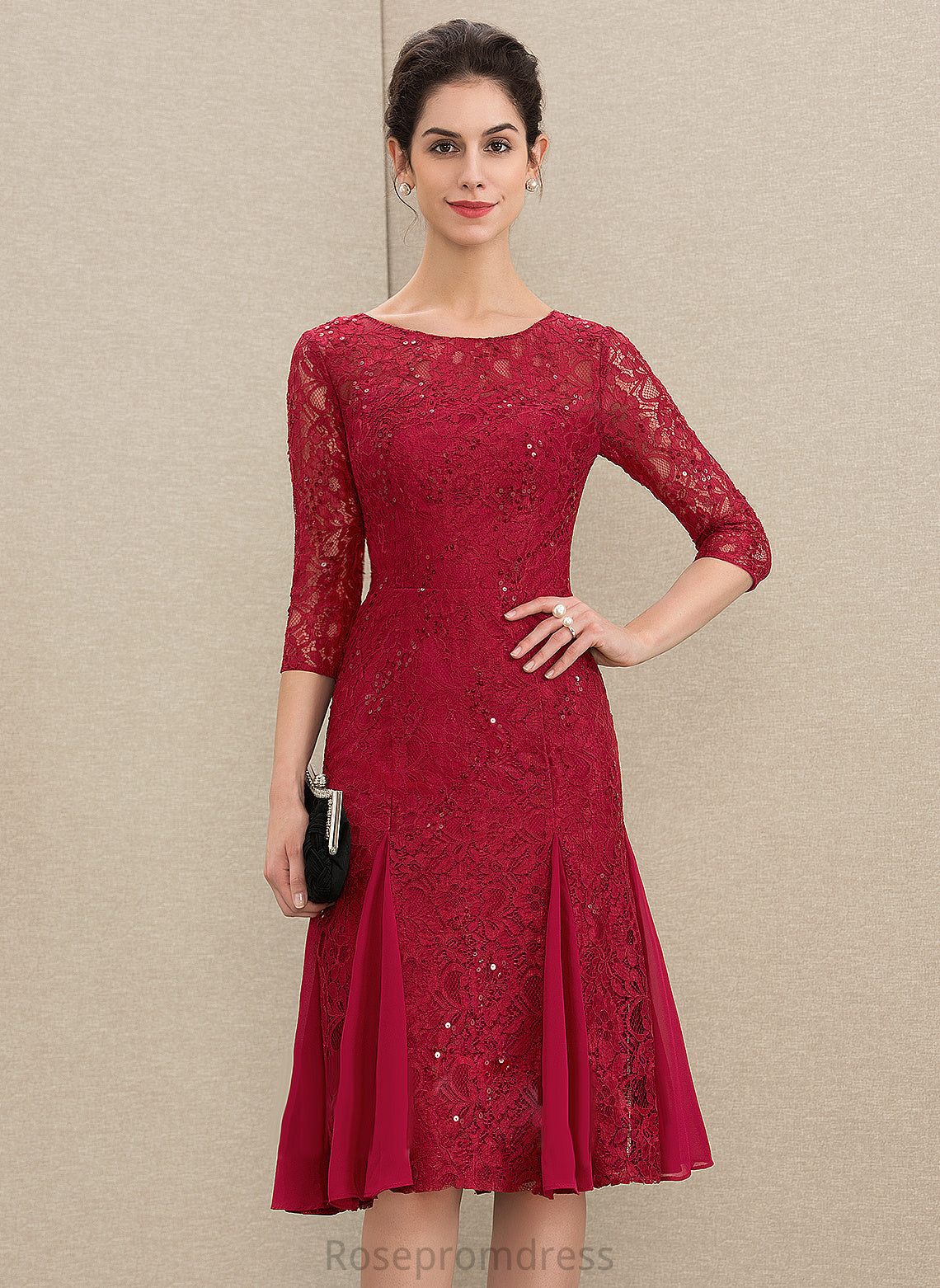 Lace Mother of the Bride Dresses Neck With Hannah of the Knee-Length Dress Sequins Mother A-Line Bride Scoop