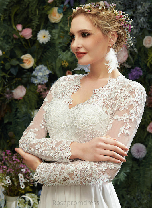Dress Wedding Dresses A-Line V-neck Lace Denisse Floor-Length Wedding With