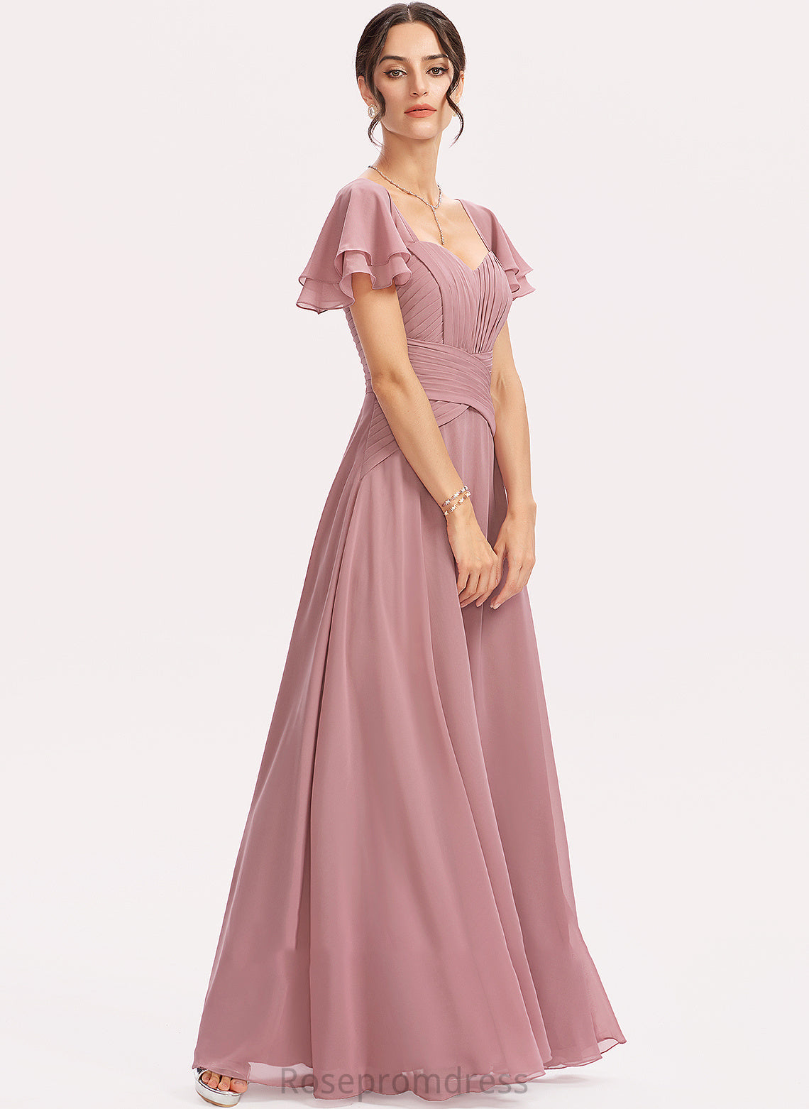 Floor-Length SquareNeckline Length Ruffle A-Line Silhouette Fabric Embellishment CascadingRuffles Neckline Jane Natural Waist Bridesmaid Dresses