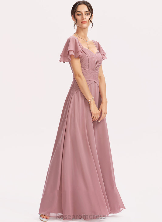 Floor-Length SquareNeckline Length Ruffle A-Line Silhouette Fabric Embellishment CascadingRuffles Neckline Jane Natural Waist Bridesmaid Dresses