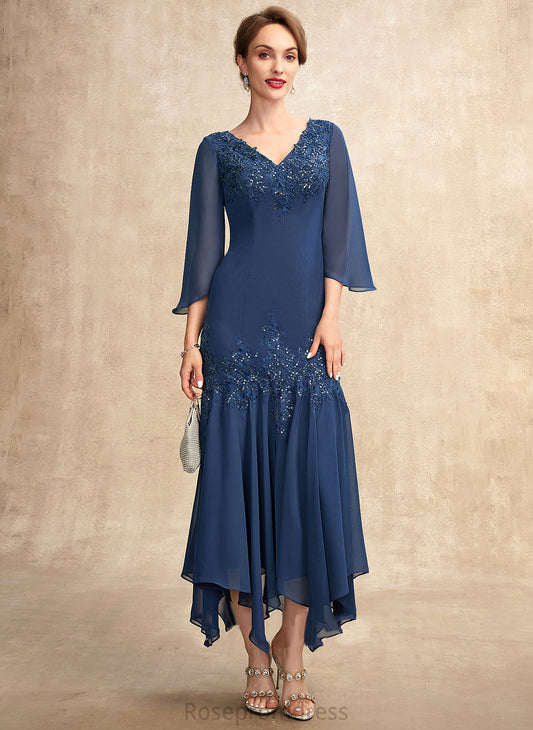 Lace of Dress V-neck With Bride Chiffon Trumpet/Mermaid Appliques Mother Mother of the Bride Dresses Sequins Ankle-Length the Desirae