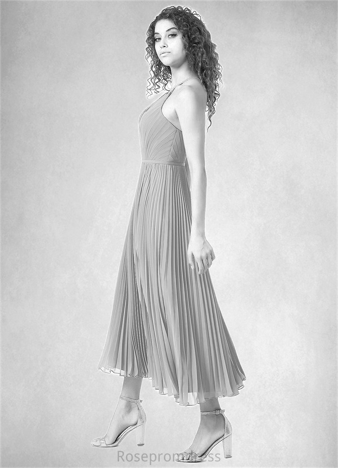 Simone A-Line Pleated Chiffon Tea-Length Dress SRSP0019711