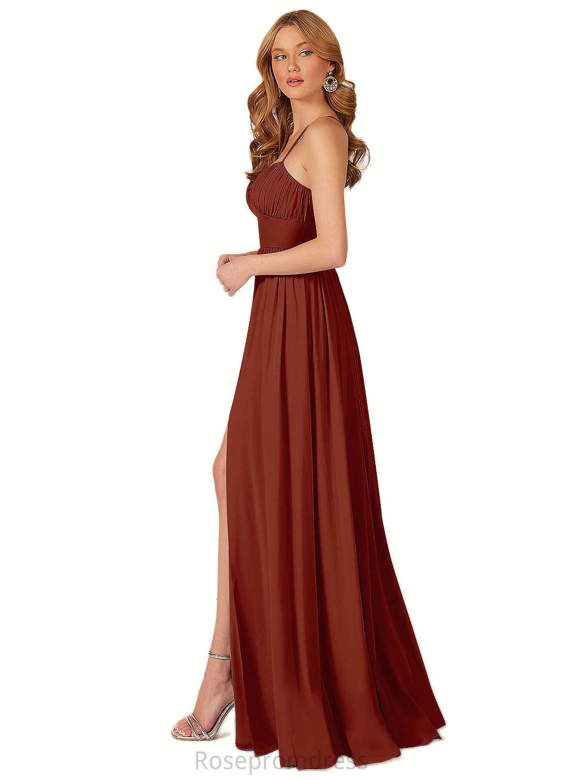 Esme A-Line Pleated Stretch Chiffon Floor-Length Dress SRSP0019771