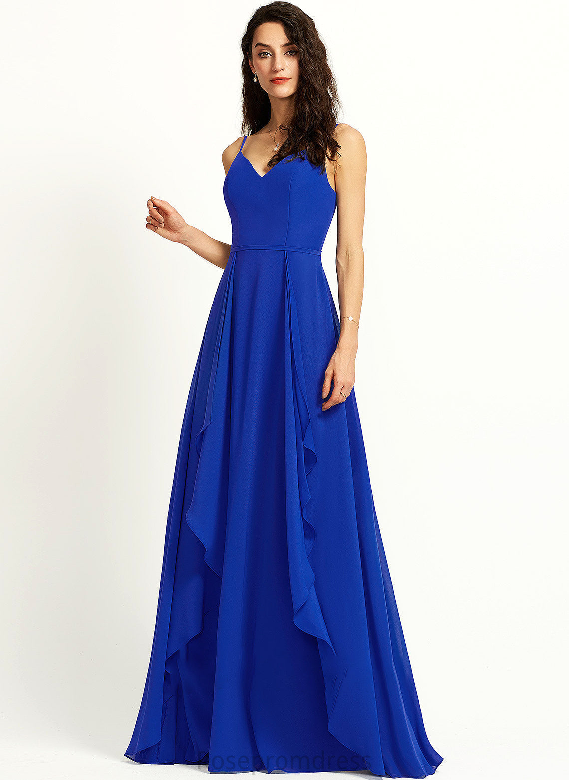 Length Ruffle Floor-Length V-neck Neckline Embellishment A-Line Silhouette Fabric Felicity Sleeveless A-Line/Princess Bridesmaid Dresses