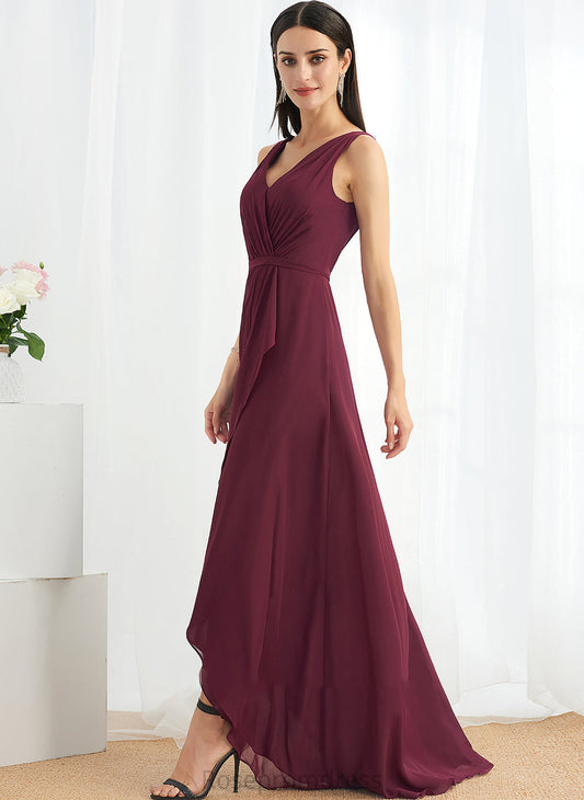 A-Line Silhouette SplitFront Asymmetrical Fabric Neckline V-neck Length Embellishment Lauryn Natural Waist Sleeveless Bridesmaid Dresses