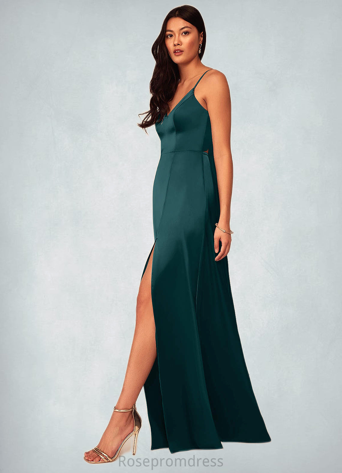 Mabel A-Line Stretch Satin Floor-Length Dress SRSP0019692