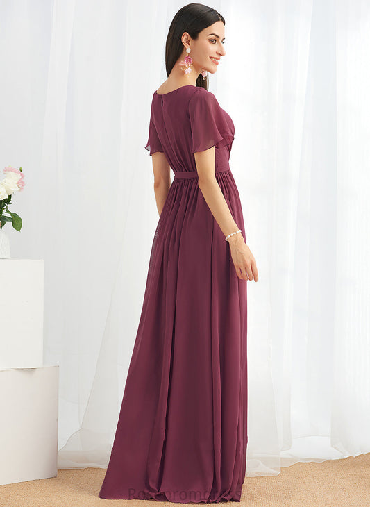 SplitFront Neckline Fabric Floor-Length Length Silhouette V-neck Embellishment A-Line Luna Bridesmaid Dresses
