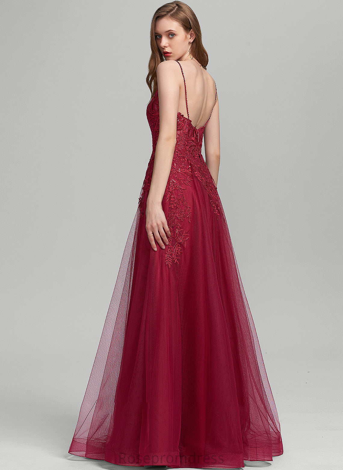 Prom Dresses Maisie V-neck Ball-Gown/Princess Floor-Length Sequins With Tulle Beading
