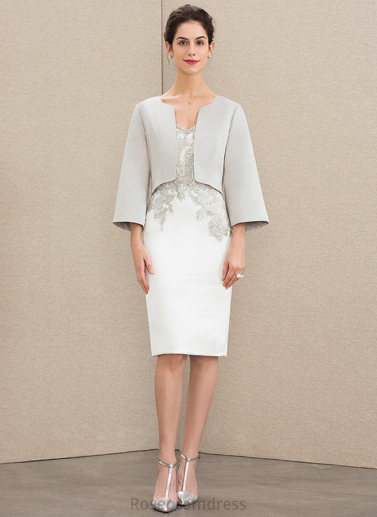 Dress Satin Knee-Length Wedding Dresses Sheath/Column Wedding Lace V-neck Cassie