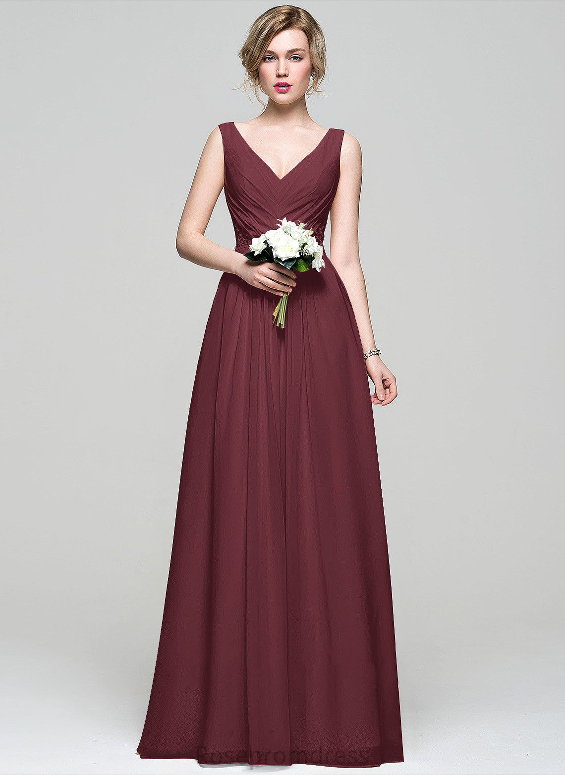 Fabric Sequins V-neck Embellishment Floor-Length Beading Silhouette Lace Neckline Length Ruffle A-Line Bridesmaid Dresses