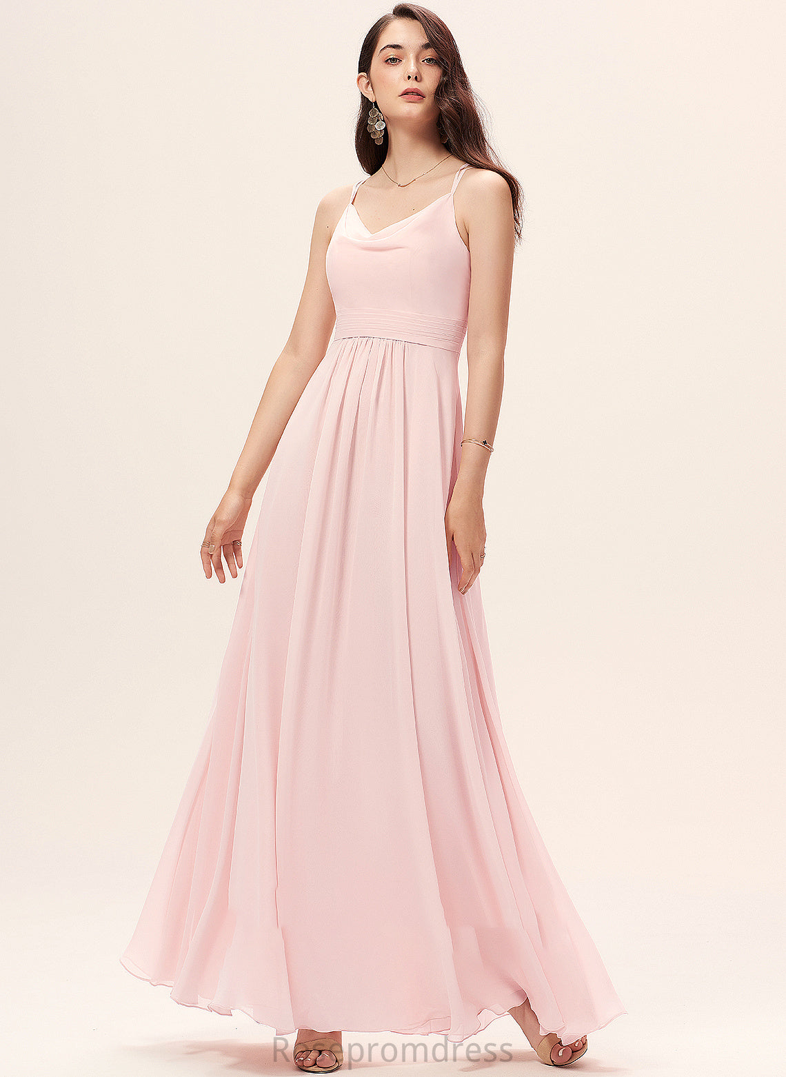 Floor-Length A-Line Silhouette Length Fabric CowlNeck Straps Neckline Hortensia Floor Length Natural Waist Spaghetti Staps Bridesmaid Dresses