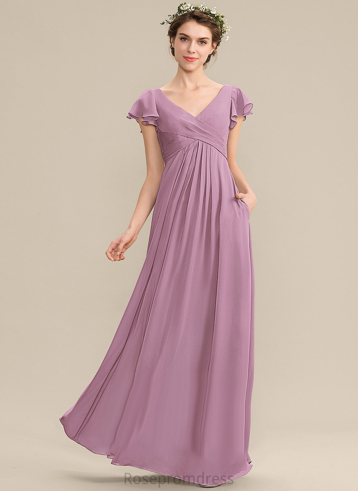 Straps&Sleeves Floor-Length Fabric Length A-line Silhouette V-Neck Neckline Tania A-Line/Princess Natural Waist Floor Length Bridesmaid Dresses