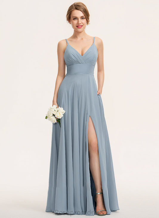 Silhouette Neckline Ruffle Pockets Floor-Length V-neck A-Line Fabric Embellishment Length Alisa Sleeveless Bridesmaid Dresses
