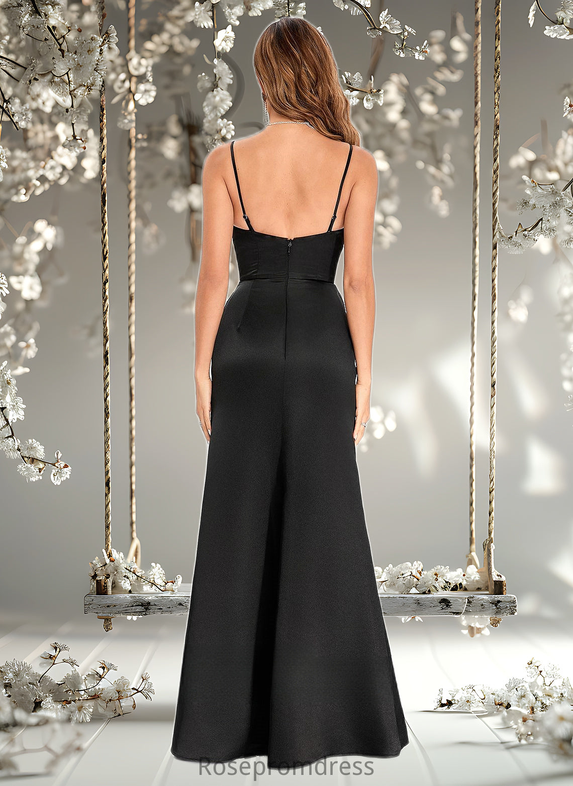 Shania Trumpet/Mermaid V-Neck Floor-Length Satin Prom Dresses DSP0025862