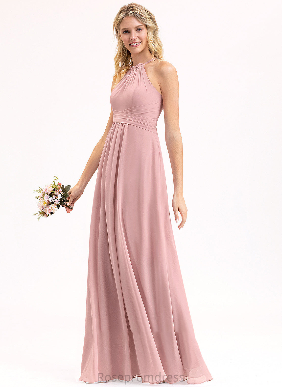Bow(s) Neckline CascadingRuffles Floor-Length Fabric Silhouette ScoopNeck A-Line Embellishment Length Raegan Bridesmaid Dresses