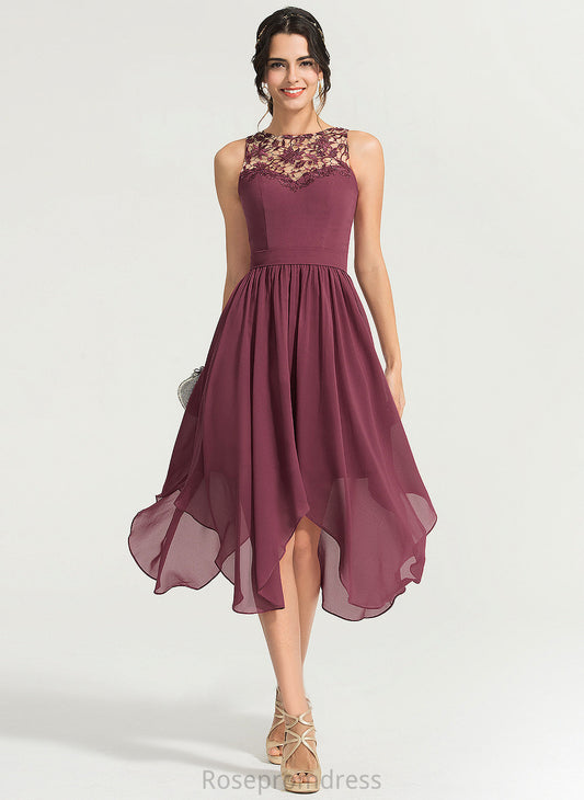 Scoop Asymmetrical A-Line Cocktail Dresses Chiffon Cocktail Dress Lace Rylee Neck