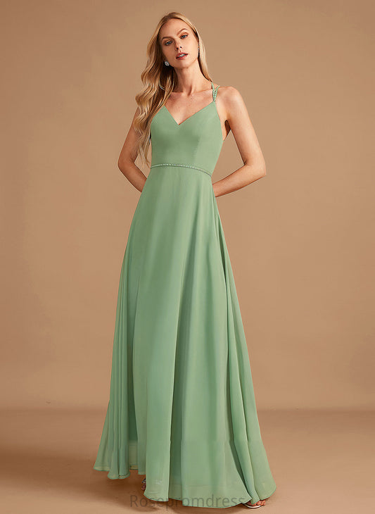 A-Line Neckline Sequins Silhouette Fabric Embellishment Floor-Length Beading Length V-neck Natalia A-Line/Princess Bridesmaid Dresses