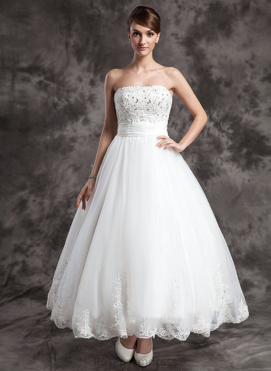 Satin With Victoria Ball-Gown/Princess Beading Wedding Wedding Dresses Ankle-Length Organza Lace Strapless Dress