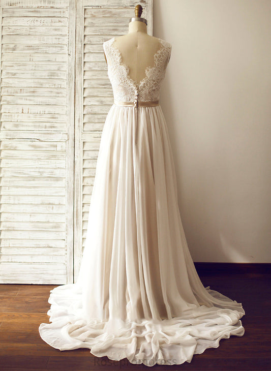 Chiffon Court Wedding Train A-Line Kaitlyn Wedding Dresses V-neck Dress