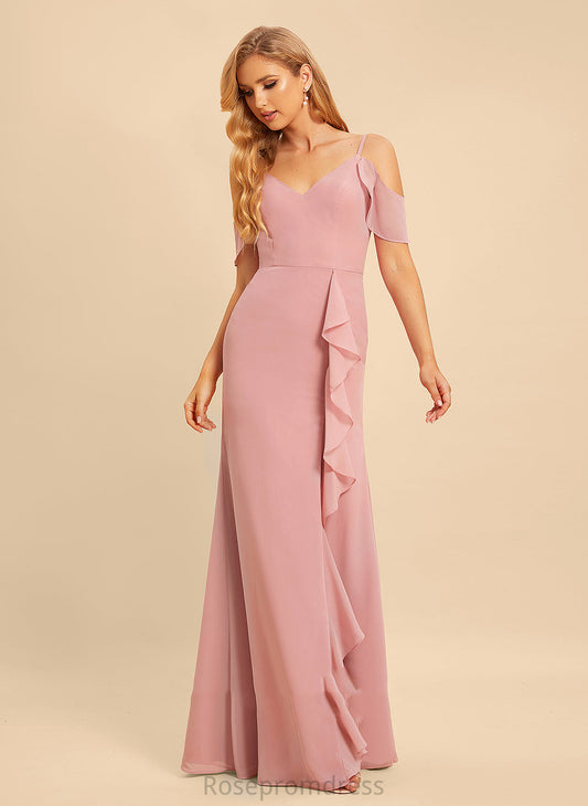 V-neck Ruffle Silhouette Fabric Embellishment Floor-Length SplitFront A-Line Length Neckline Cassie Bridesmaid Dresses