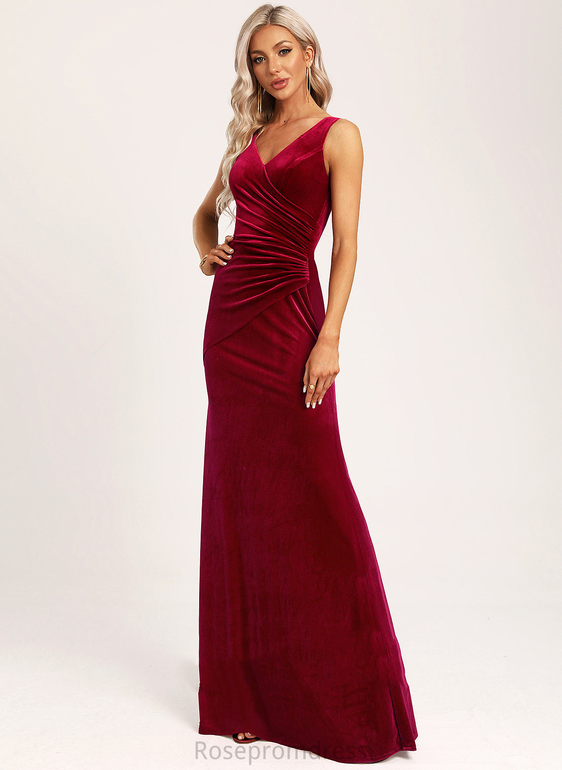 Trumpet/Mermaid Length Fabric Neckline Ruffle Silhouette V-neck Embellishment Floor-Length Jocelyn Natural Waist Floor Length Bridesmaid Dresses