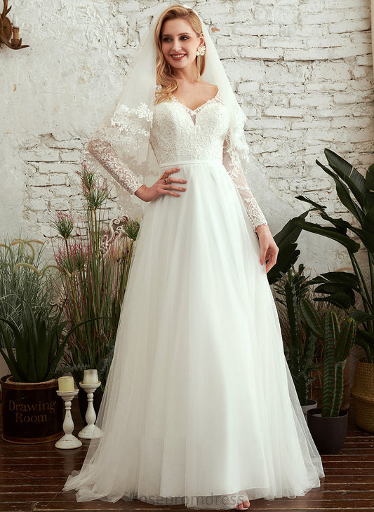 Sequins With Train Dress Beading Wedding Dresses A-Line Wedding Natalee Sweep V-neck
