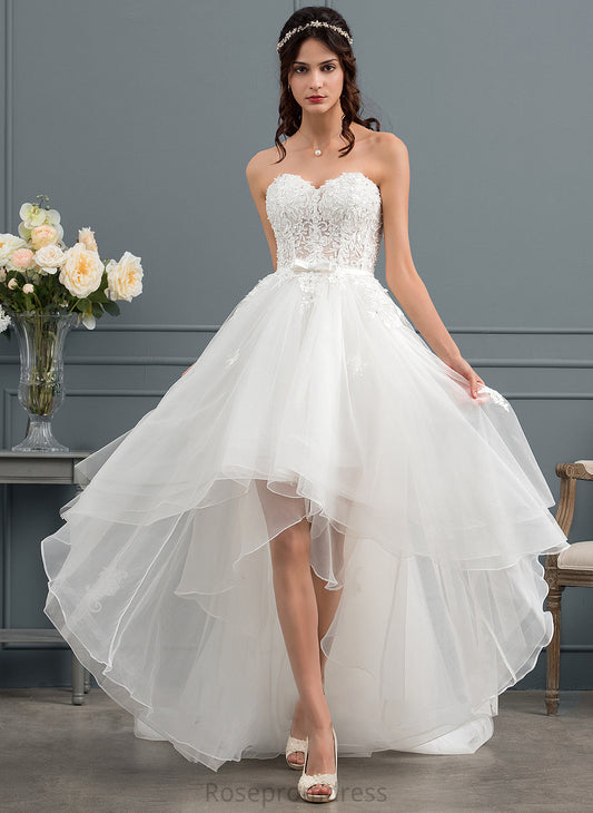 Asymmetrical Sequins Beading Dress Wedding Wedding Dresses Tulle A-Line With Sweetheart Keyla Bow(s)