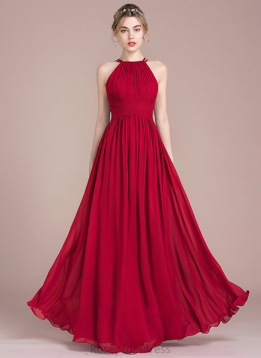 Neck Chiffon Floor-Length Ruffle Prom Dresses Jeanie Scoop With A-Line