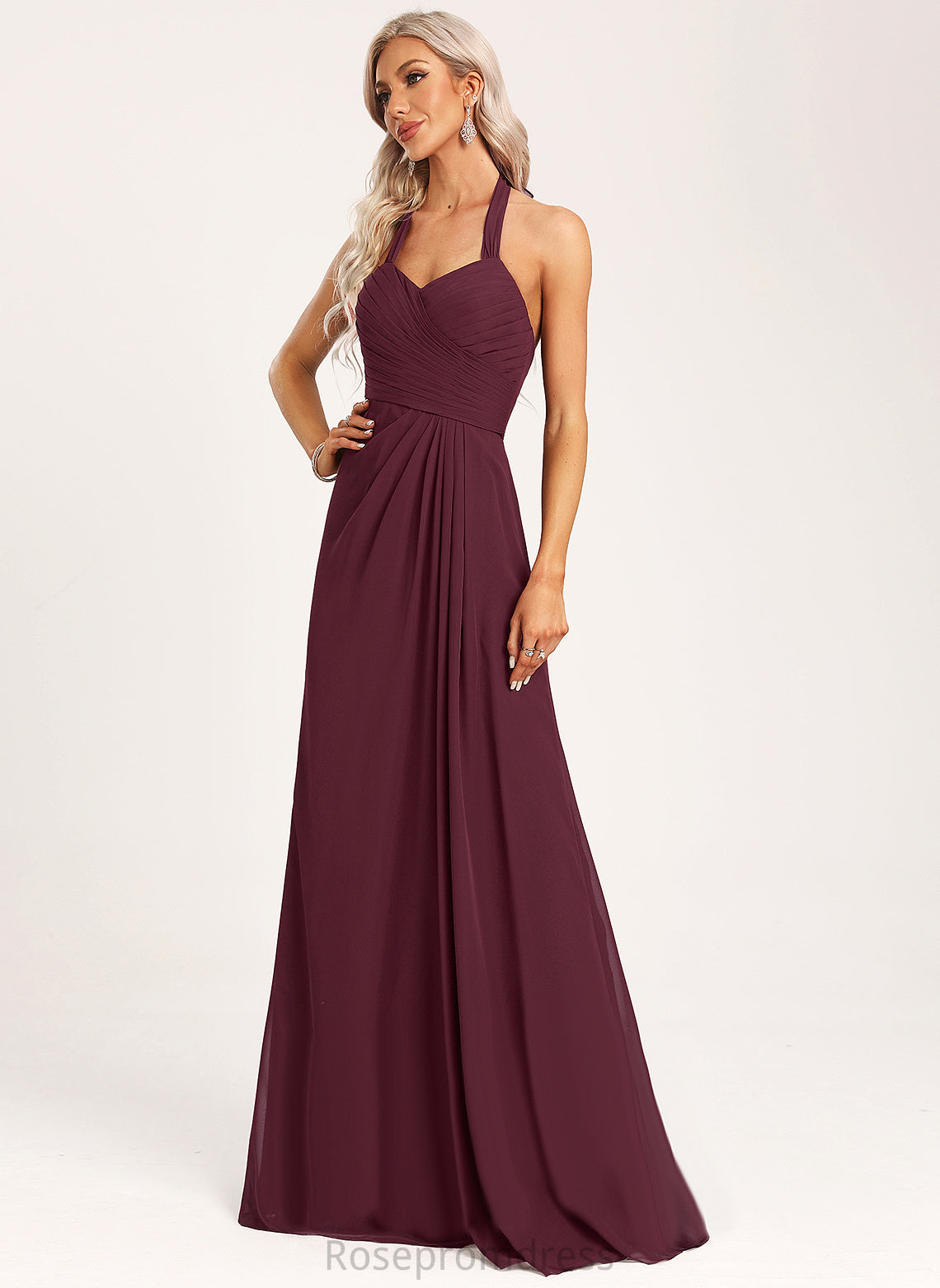 Halter Silhouette Floor-Length A-Line Straps&Sleeves Fabric Length Neckline Makenzie Floor Length Natural Waist Sleeveless Bridesmaid Dresses
