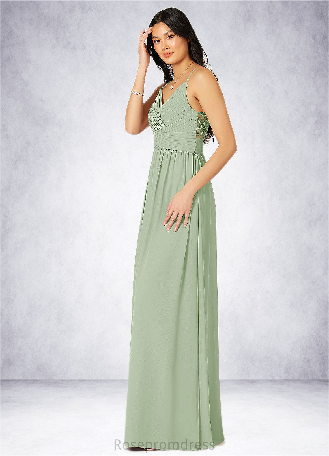 Penelope A-Line Lace Chiffon Floor-Length Dress SRSP0019782