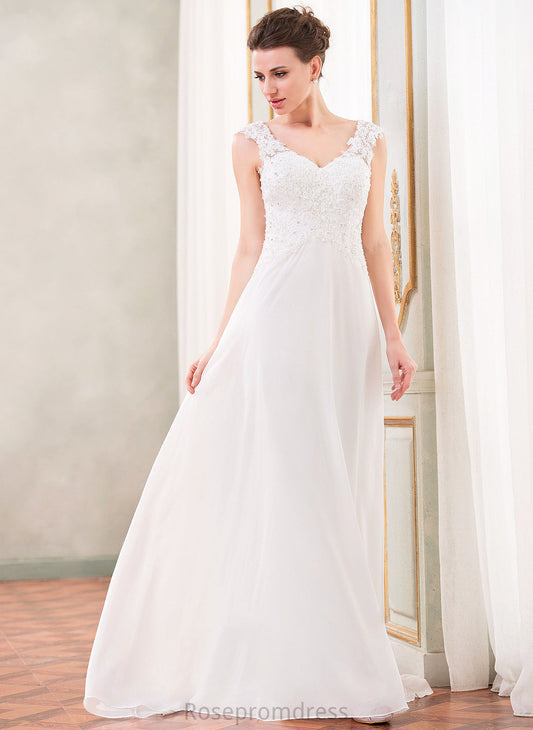 Emilee Wedding Dresses V-neck A-Line With Sweep Beading Wedding Train Lace Dress Sequins Chiffon