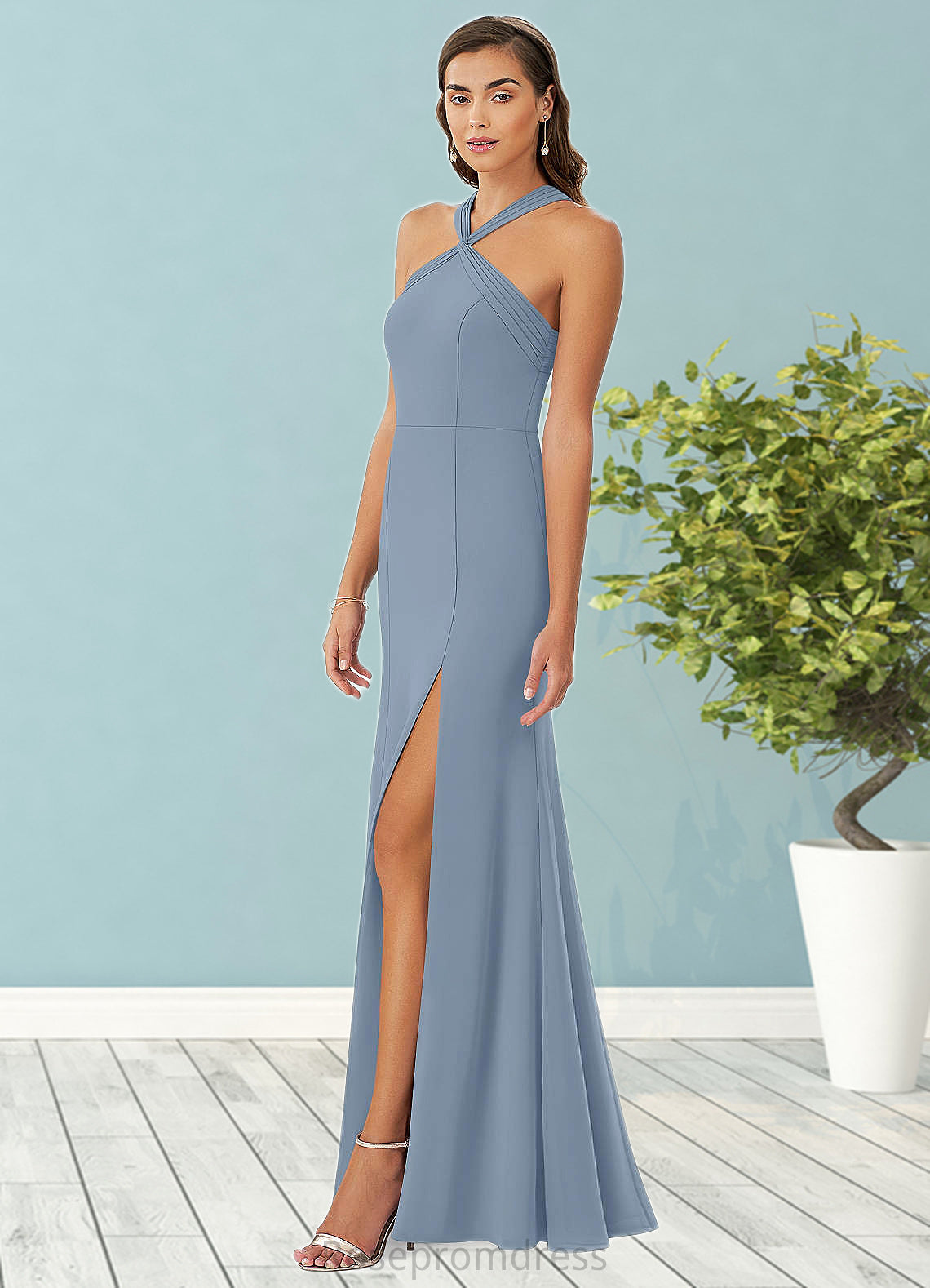 Kennedi A-Line Pleated Chiffon Floor-Length Dress SRSP0019607