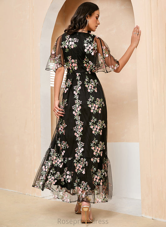 V-neck Fabric Length Tulle Silhouette Straps A-Line Ankle-Length Neckline Campbell Stretch Satin Floor Length Bridesmaid Dresses