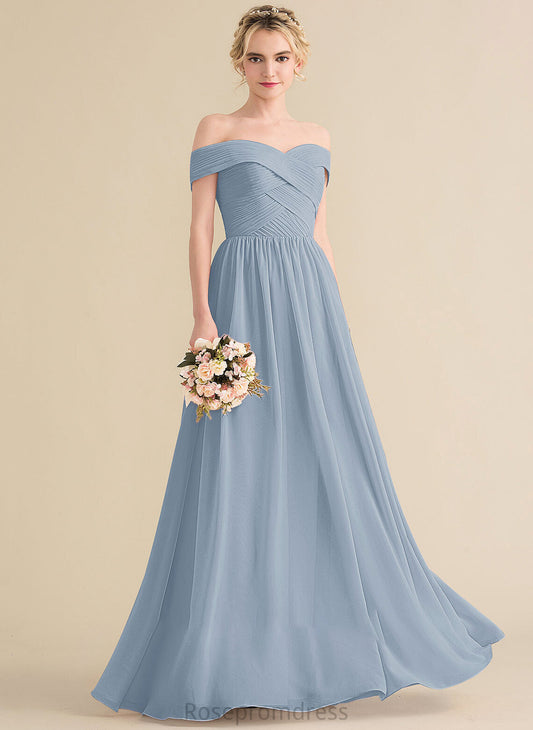Floor-Length Length Silhouette Off-the-Shoulder Neckline Ruffle A-Line Embellishment Fabric Tia Bridesmaid Dresses