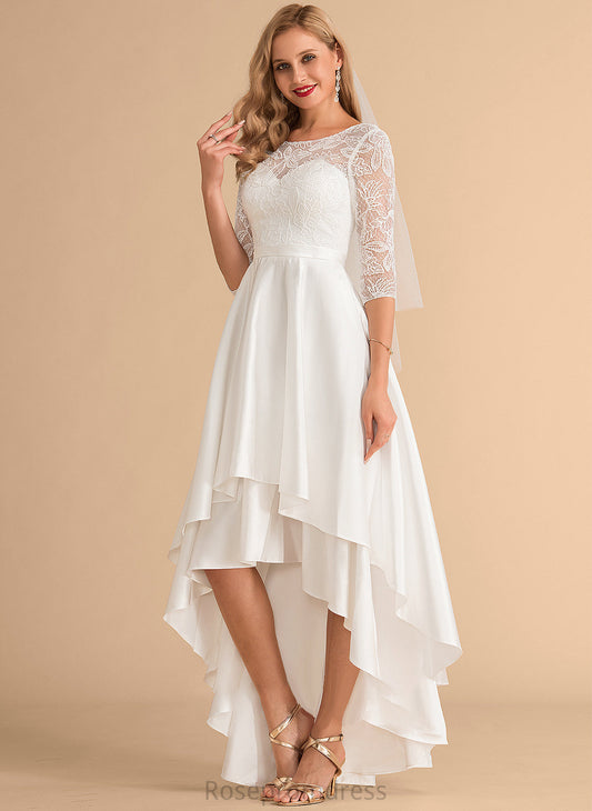 Asymmetrical Neck Scoop Wedding Dresses Wedding Sophie Satin Lace Dress A-Line