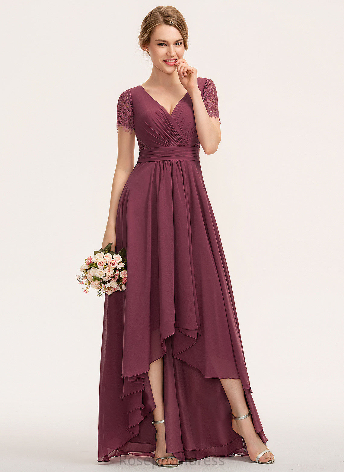 Length Silhouette A-Line Embellishment Neckline Fabric Asymmetrical Ruffle V-neck Luz Floor Length Off The Shoulder Bridesmaid Dresses