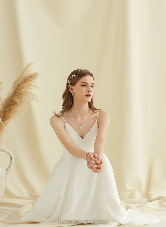 Elyse Wedding A-Line With Dress Chiffon Floor-Length Wedding Dresses Lace V-neck