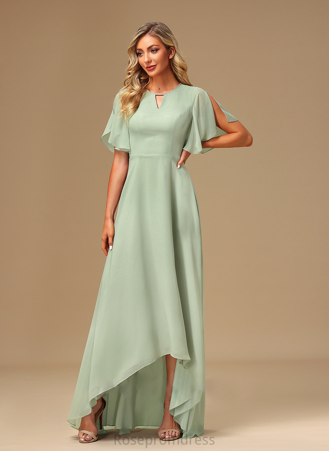 Embellishment Straps Ruffle A-Line Length Asymmetrical Silhouette Fabric Faith Sleeveless Off The Shoulder Natural Waist Bridesmaid Dresses