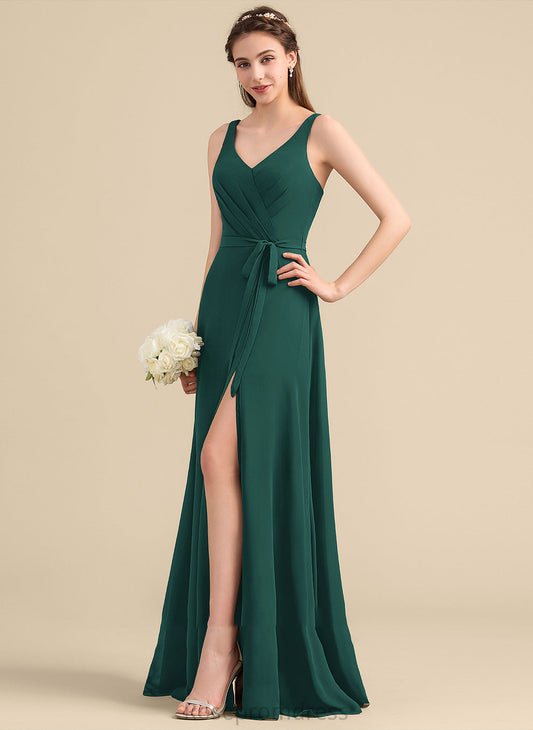 Bow(s) Neckline Floor-Length Embellishment A-Line Fabric SplitFront Ruffle Length Silhouette V-neck Kaylynn Bridesmaid Dresses