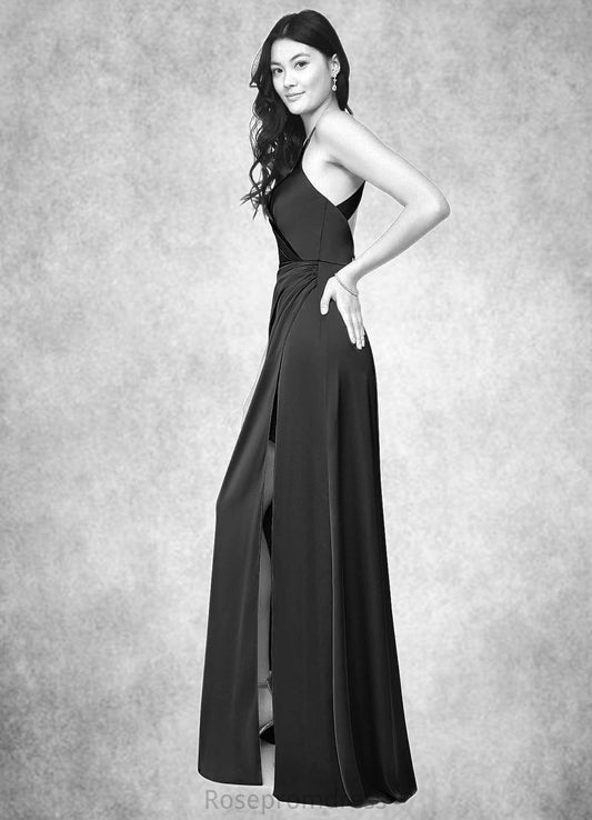Riya Sheath Pleated Stretch Satin Floor-Length Dress SRSP0019639