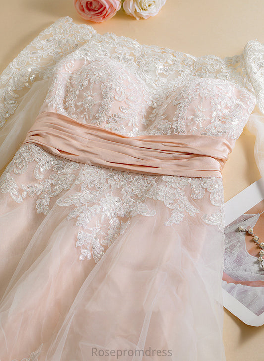 Lace Wedding Dress With Tulle Satin Asymmetrical Sequins Wedding Dresses A-Line Lila