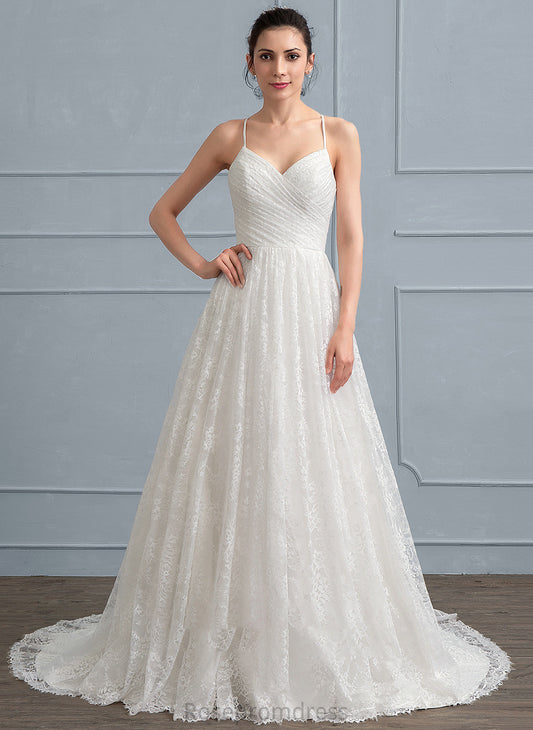 A-Line Irene Ruffle Sweetheart Wedding Dresses Dress Train With Wedding Sweep Lace