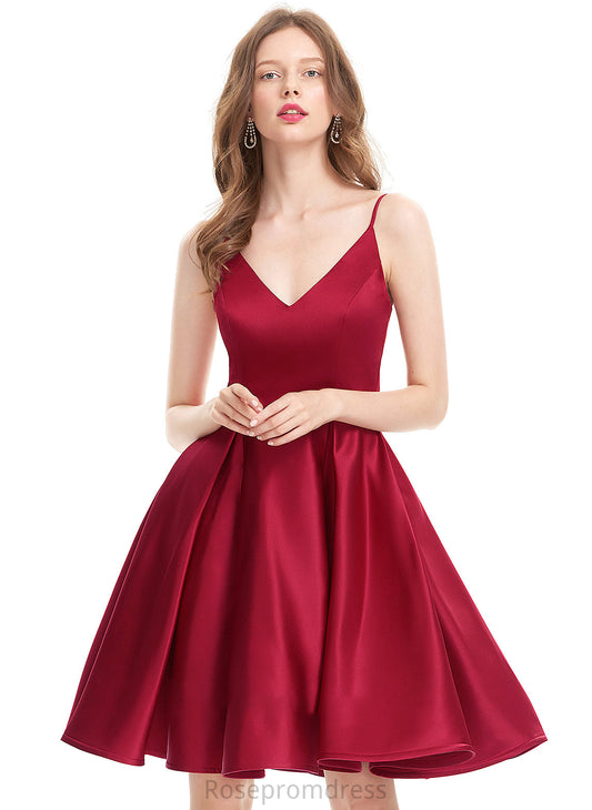 Reyna V-neck Prom Dresses A-Line Satin Knee-Length