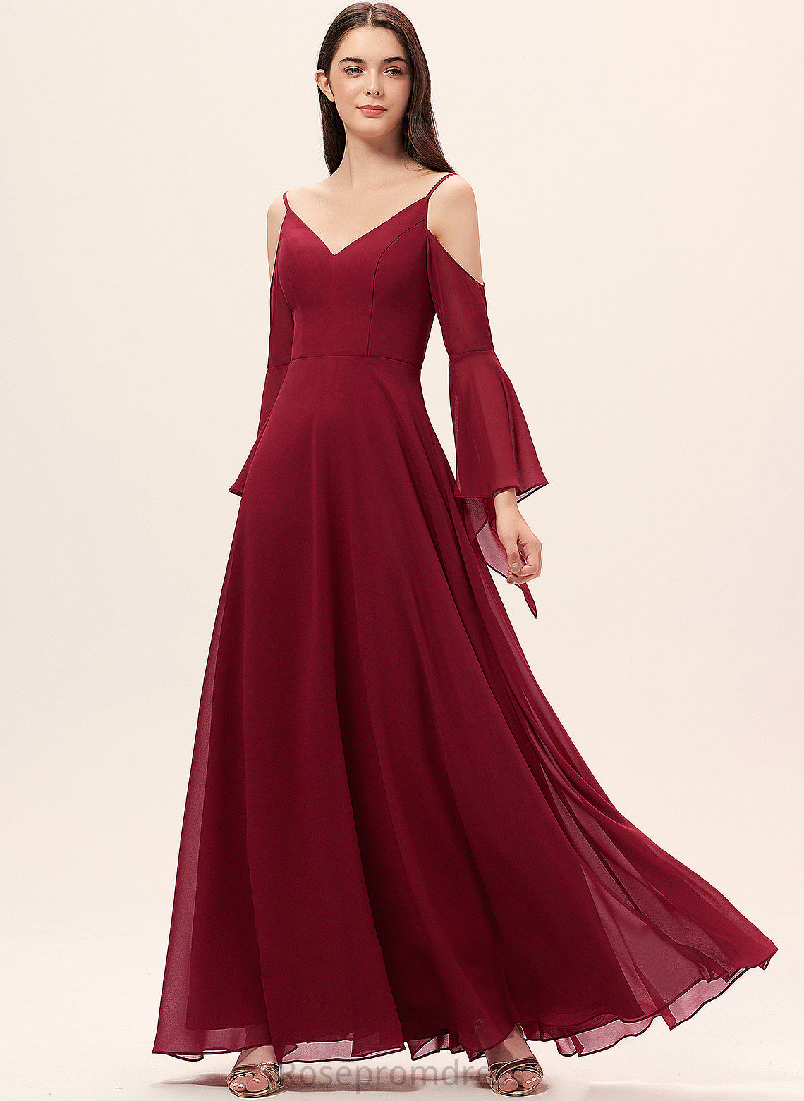 Neckline A-Line Fabric Floor-Length Length Silhouette V-neck Straps Maud Scoop Floor Length Sleeveless Bridesmaid Dresses