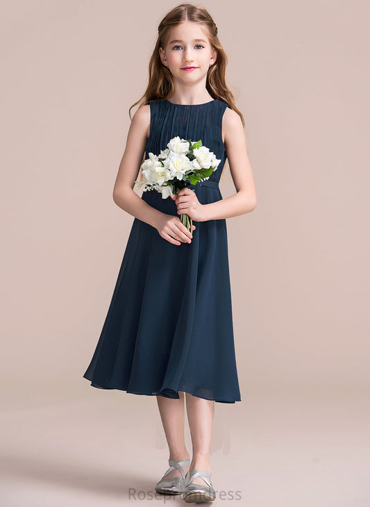 Neck Winnie Tea-Length Junior Bridesmaid Dresses With Scoop Chiffon Ruffle A-Line