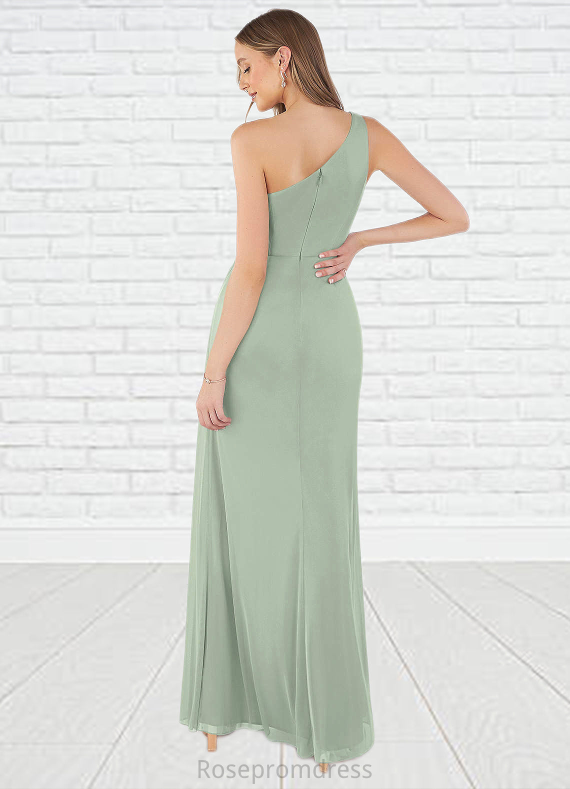 Sherry Sheath One Shoulder Mesh Floor-Length Dress SRSP0019635