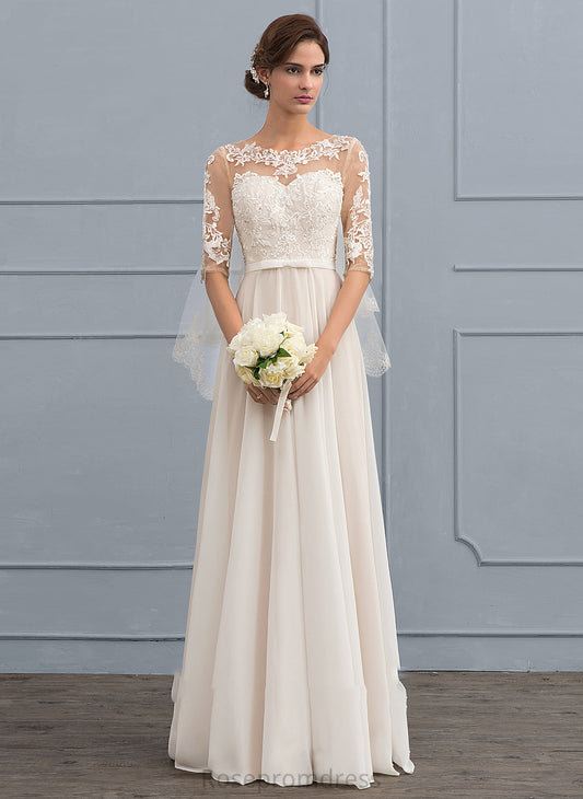 Sequins Carissa Beading Dress Chiffon Bow(s) A-Line Floor-Length Wedding Wedding Dresses Illusion With