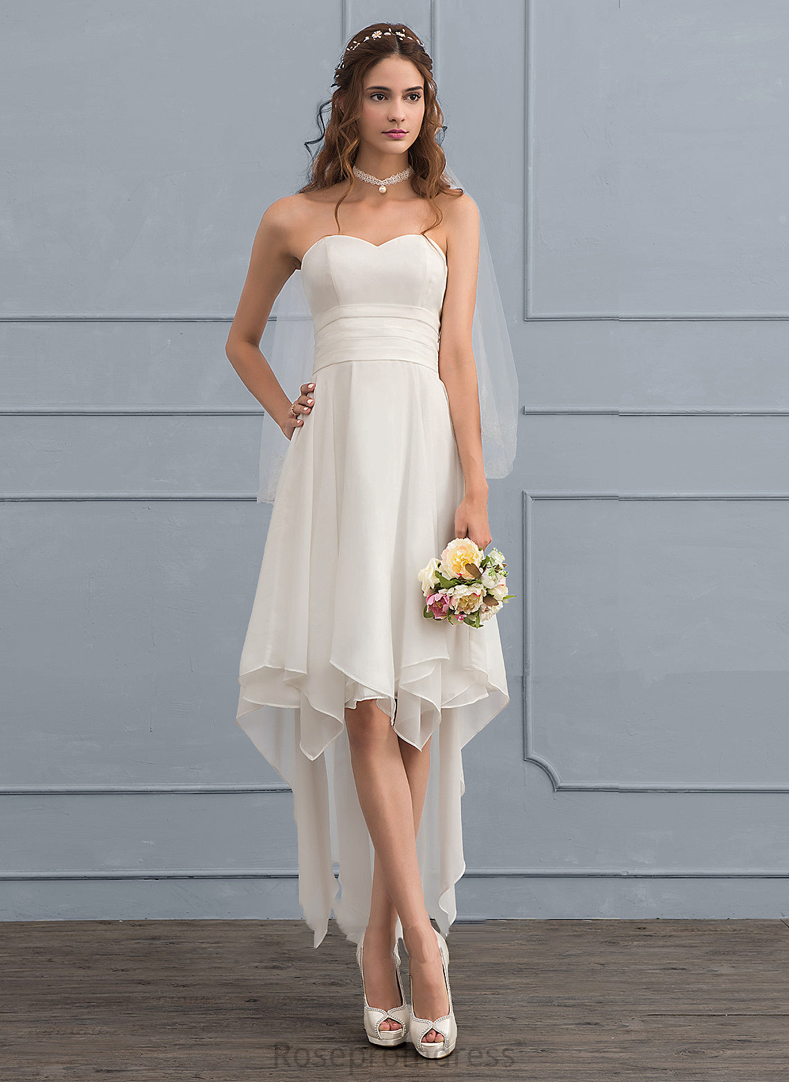 Ruffle With Dress Wedding Dresses Chiffon Wedding Sweetheart Kayden A-Line Asymmetrical