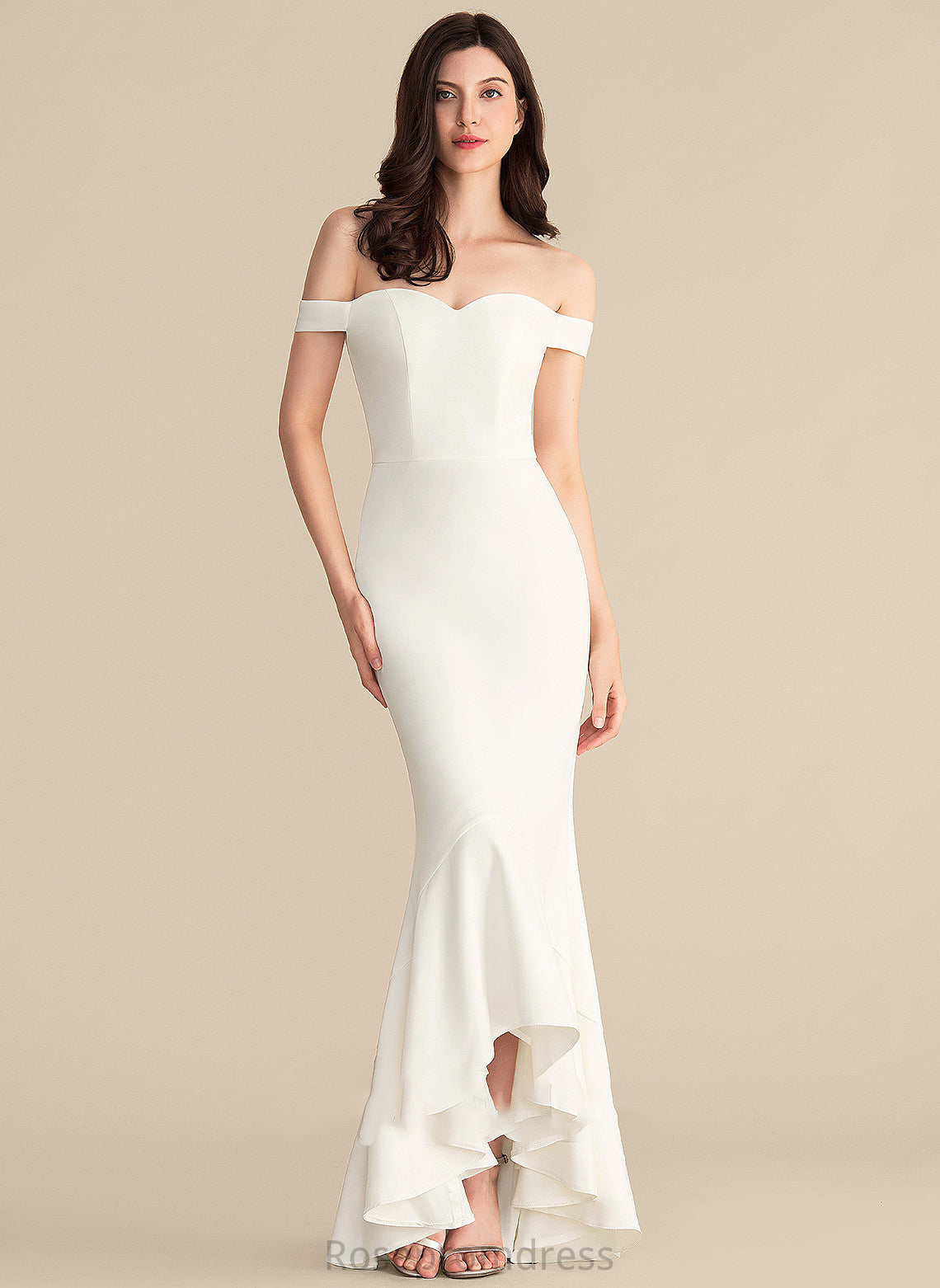Asymmetrical Stretch Trumpet/Mermaid Dress Wedding Dresses Crepe Off-the-Shoulder Wedding Danna
