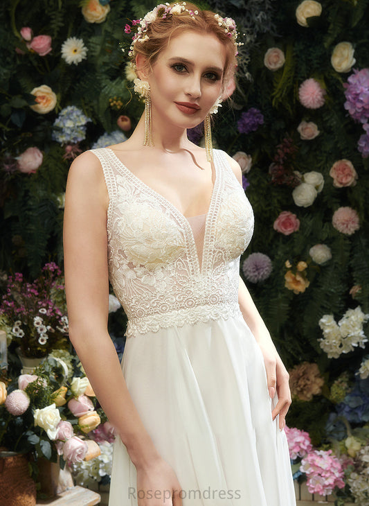 Karlie Front V-neck Dress A-Line Sequins With Wedding Floor-Length Lace Wedding Dresses Split